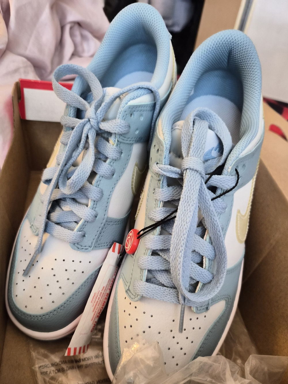 Nike Light Blue and White Women's Sneakers with Gold Swoosh